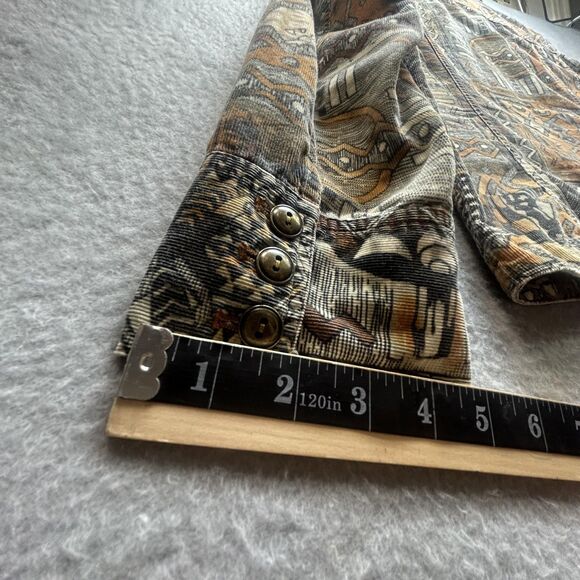 Y2K Chicos Jacket Womens Small Brown Rust Aztec Geometric Corduroy Buttons 90s - Picture 8 of 12
